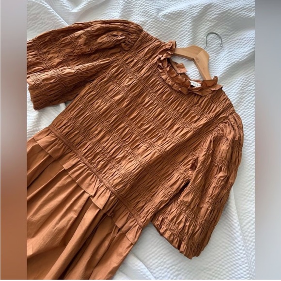 New! Moon River -Anthropologie Smocked Puff-Sleeves Women's Midi Dress - Picture 6 of 8